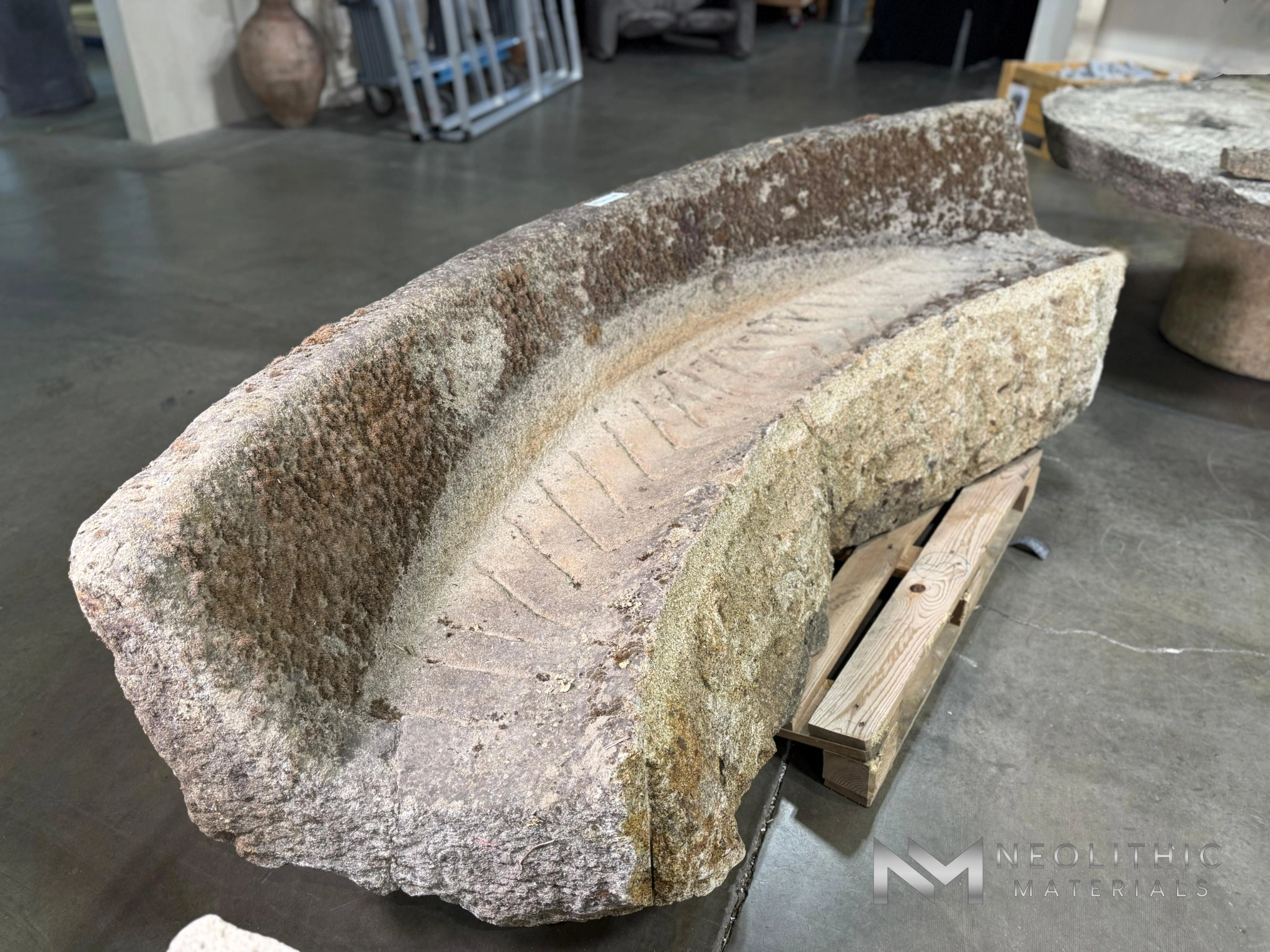 French Antique Granite Stone Mill Bench - Image 2